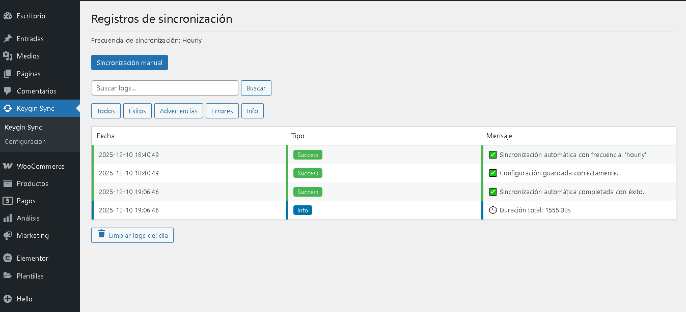 Panel de control de logs